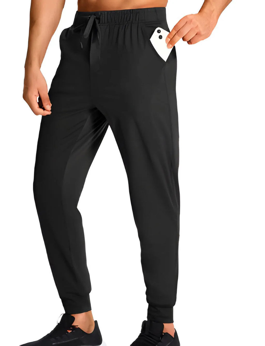 Men's loose-fit casual polyester trousers in a solid colour, shown in one of thirteen available colour codes.