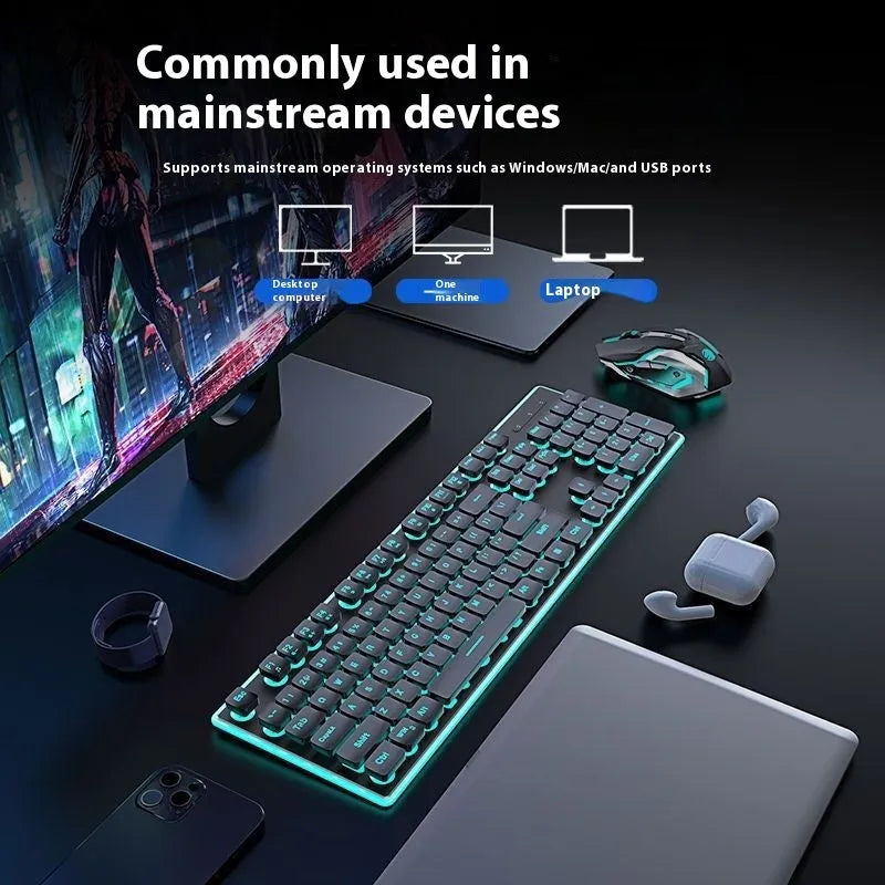 Wireless mute Bluetooth keyboard in cherry blossom pink with ice blue backlighting