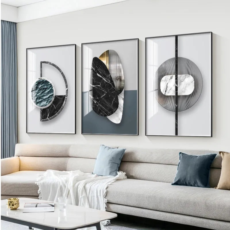 Abstract geometric pattern printed on a canvas wall art poster, available in multiple sizes and design styles.