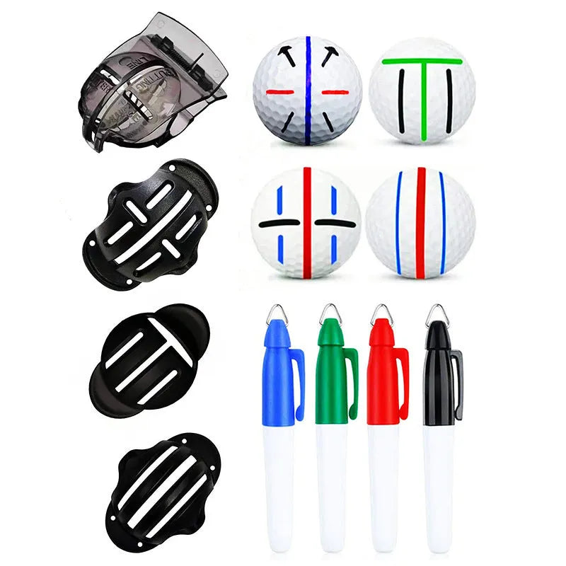 Golf putting alignment tool set with scriber markers and drawing pens for stroke training practice