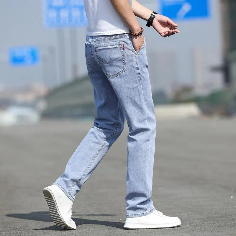 Men's smoky grey straight fit jeans with rabbit fur fabric and zipper fly front