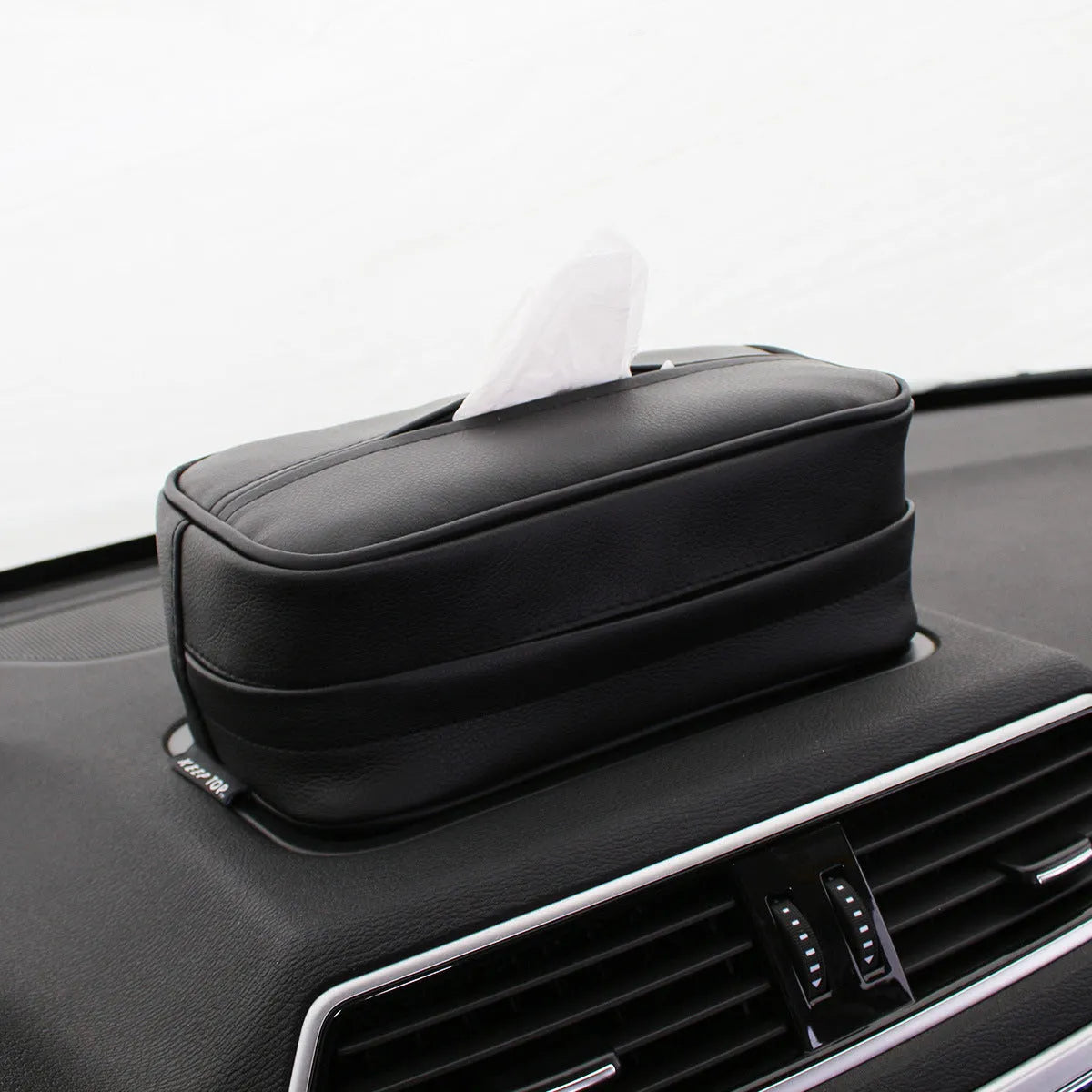 Leather car storage box with PU hanging strap in black and beige colour options