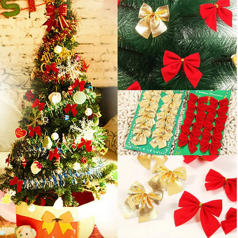 5 cm polyester Christmas bow decoration in gold, red, red gold and silver colour options