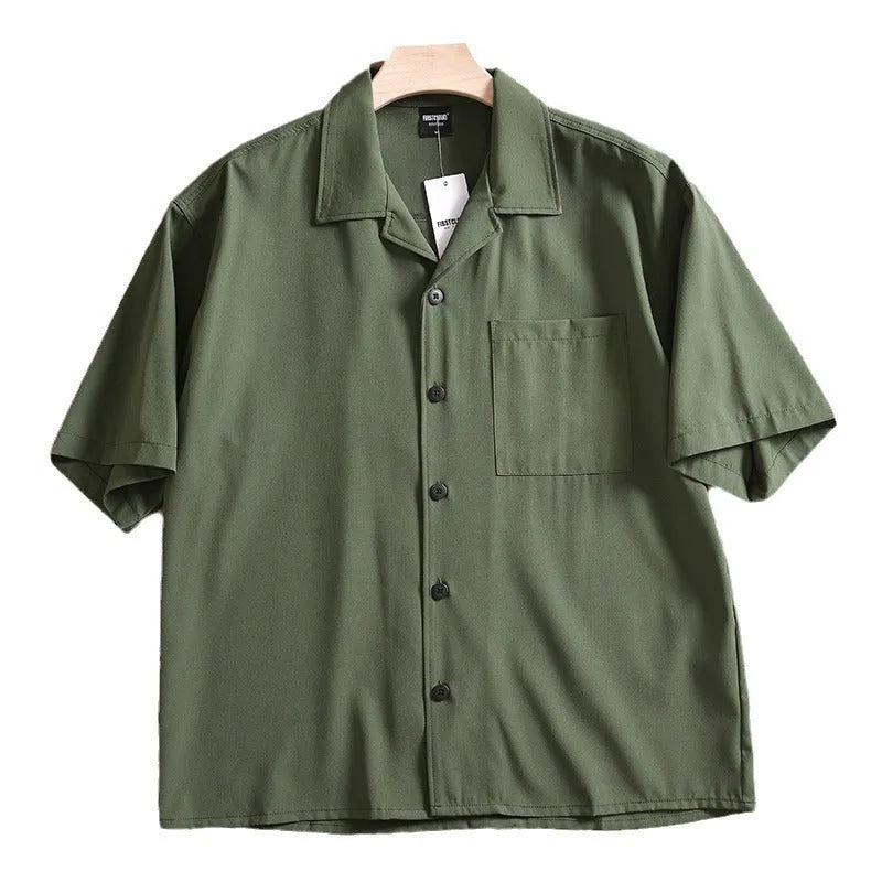 Men's lightweight pure cotton short sleeve shirt in loose fit cardigan style
