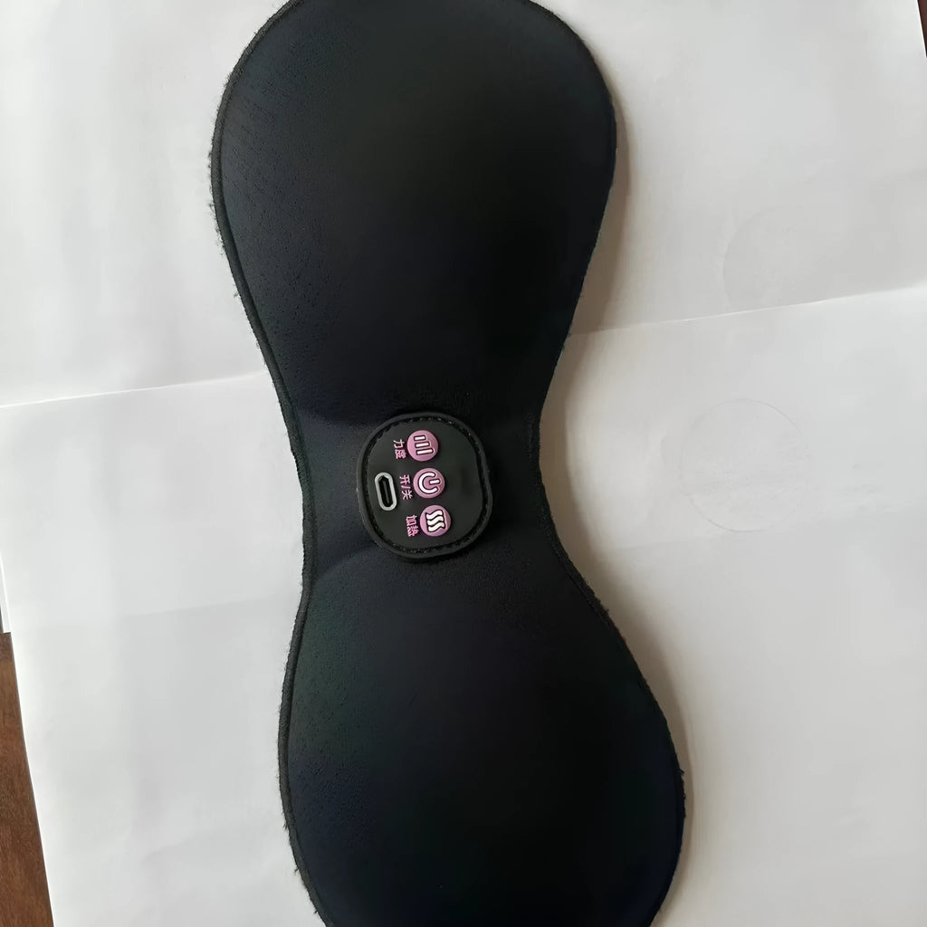 Black electric massage bra inner cushion with 3-key English controls and chest stickers