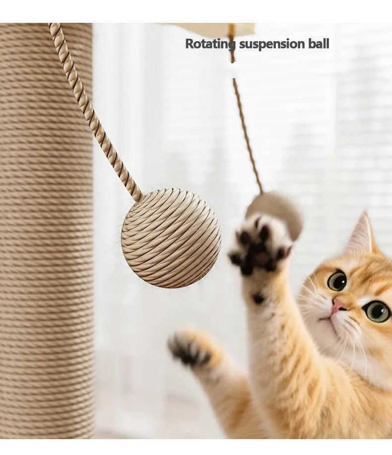 Scratch-resistant chip hanging ball cat climbing frame with pine wood construction and windmill design