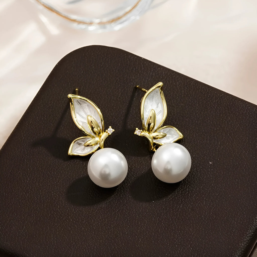 Women's butterfly earrings with zircon painting on copper with electroplated finish in PT0203 colour