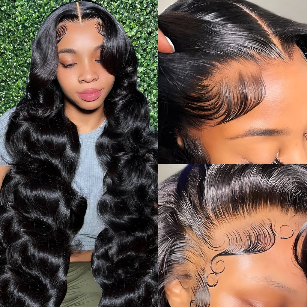 Black medium-long curly wave full-head synthetic wig with natural hairline presentation