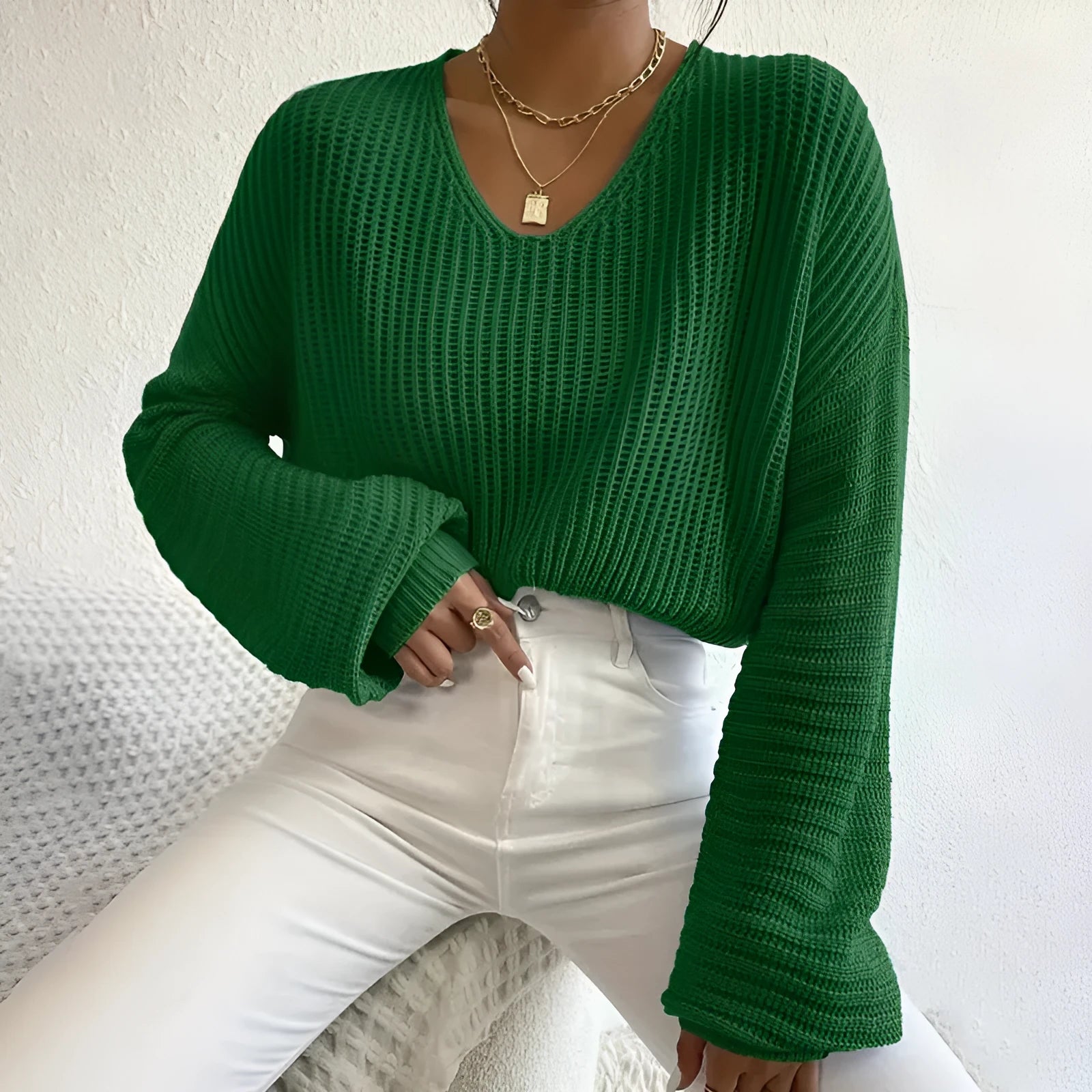 Women's solid colour polyester pullover jumper in five colour options with long sleeves