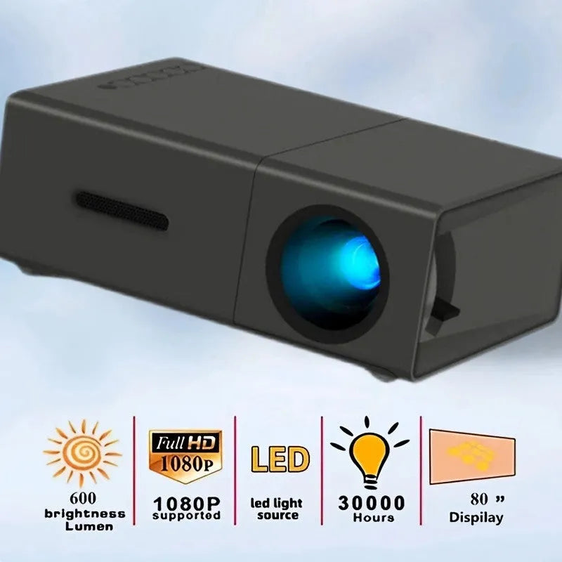 M100 portable mini home projector in black or white colour with remote control and cables