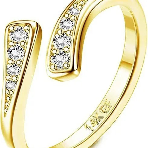 Geometric alloy toe ring with real gold plating in rhinestone and water drop styles