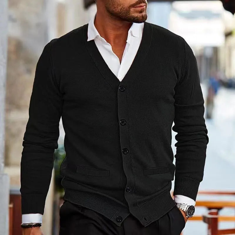 Men's slim fit acrylic cardigan sweater in autumn colours with long sleeves
