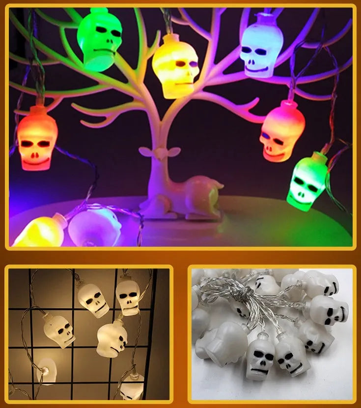 Halloween LED string lights with bat, pumpkin, ghost and spider pendants on a 1.2 metre battery-powered string