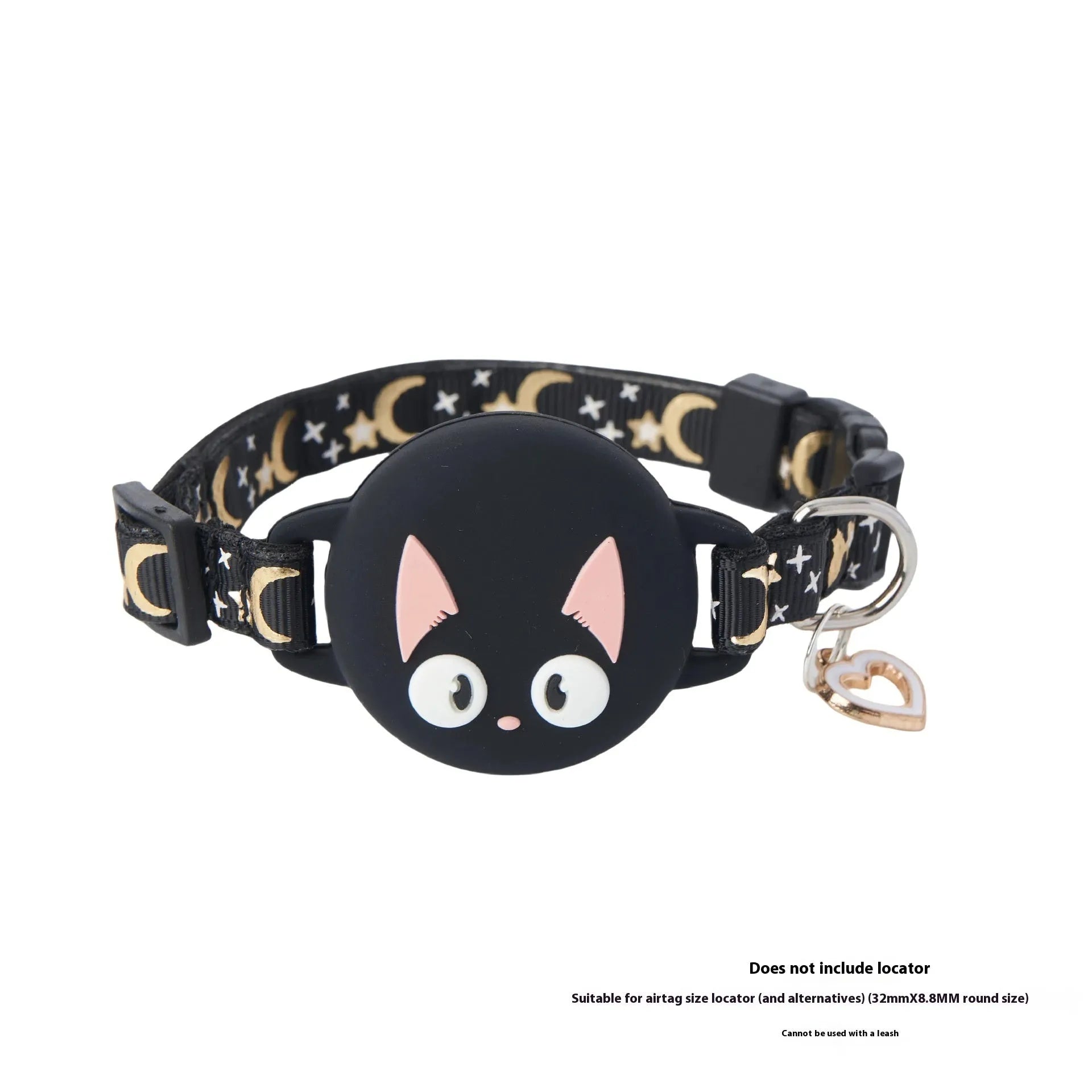 Plastic AirTag holder attached to cat collar with adjustable sizing and protective case