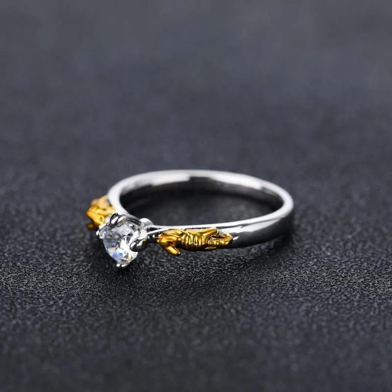 Black gold crystal crown ring on copper base with multiple size options for cosplay