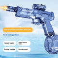 Fire Rat AC223 black and blue electric water pistol toy with LED lights on display