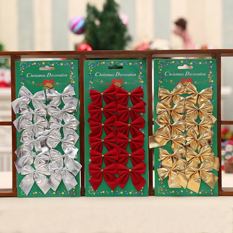 5 cm polyester Christmas bow decoration in gold, red, red gold and silver colour options
