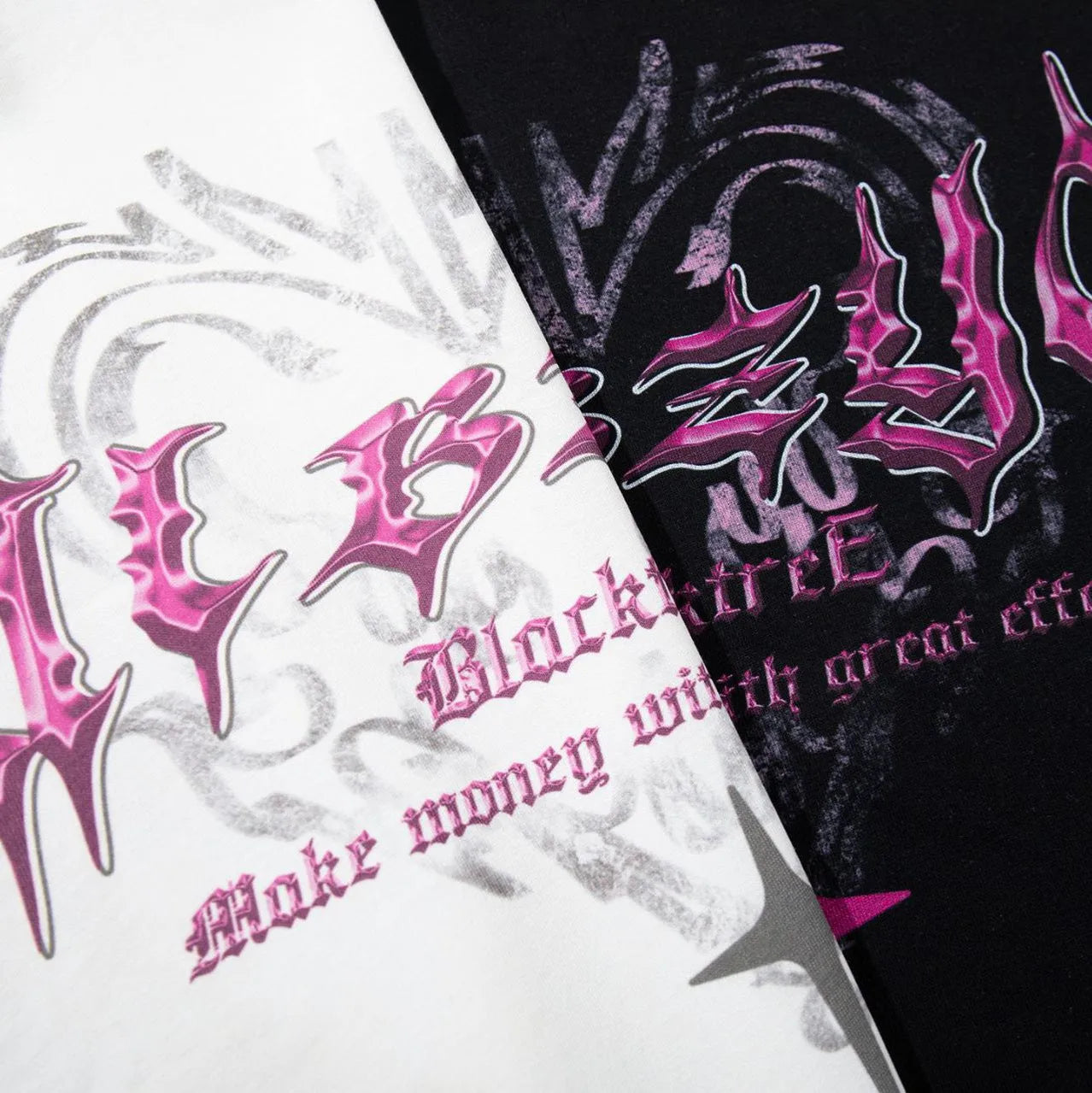 A man's black retro printed cotton T-shirt with short sleeves and a loose fit.