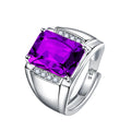 Adjustable copper ring with geometric shape and natural amethyst coloured gemstones in one of six colour options.