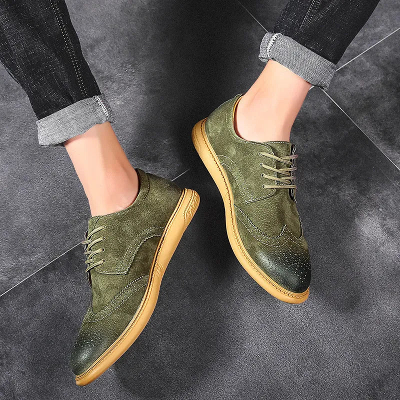 Men's black genuine leather business shoes with lace-up front and decorative stitching