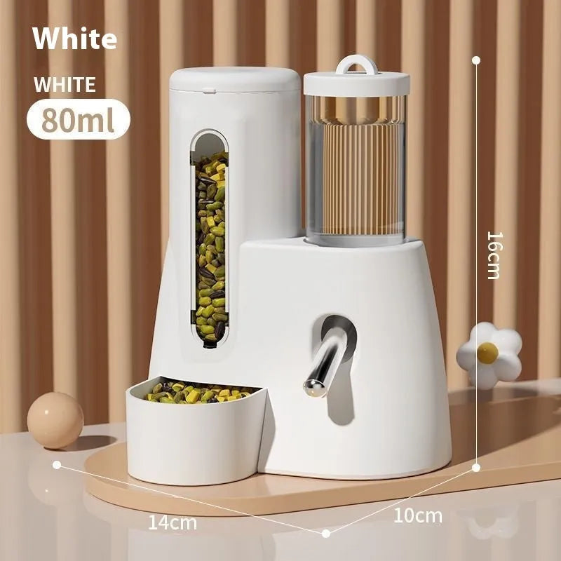 Hamster automatic drinking water feeder with food basin in blue colour for small pets