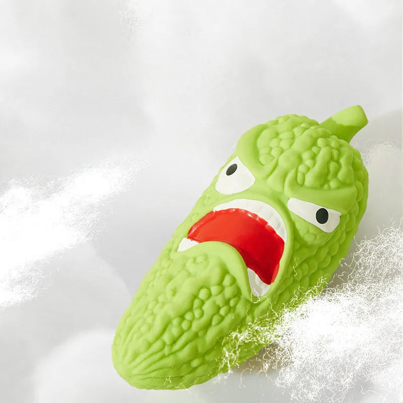 Bitter melon and chilli shaped dog chew toys with pet sound features for bite resistance and tooth cleaning