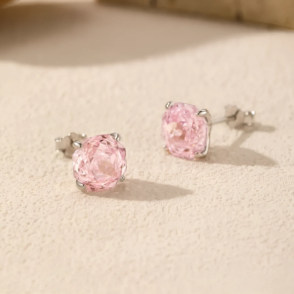 S925 sterling silver rose stud earrings in 6mm and 8mm pink floral designs