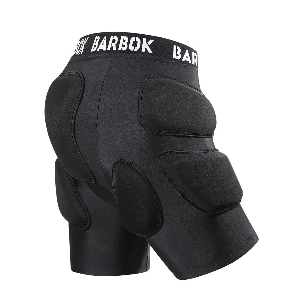 Black spandex hip protector pad with NBR foam for roller skating and skateboarding safety.