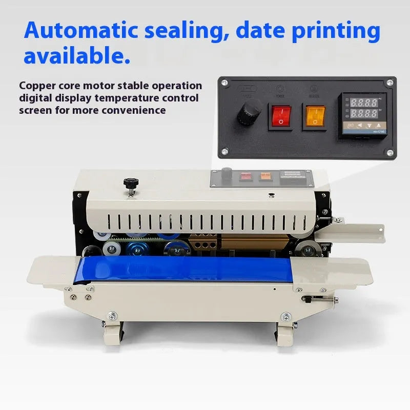 Small manual L1 steel seal date printing sealing machine on a table.