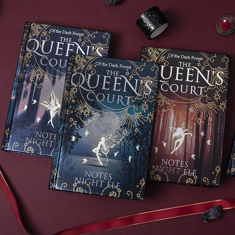 Blue and purple A5 hardcover luminous notebooks open to show full-colour illustrated pages
