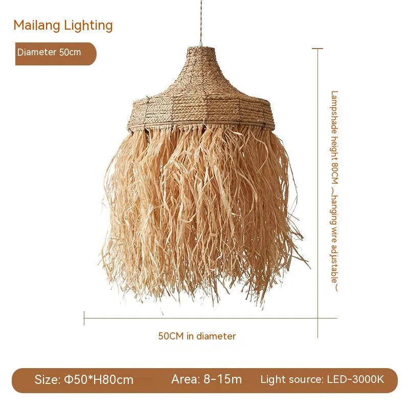 Southeast Asian style woven willow restaurant chandelier with 50cm diameter pendant light
