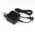 Black 45W laptop adapter with EU and US plug options showing DC connector