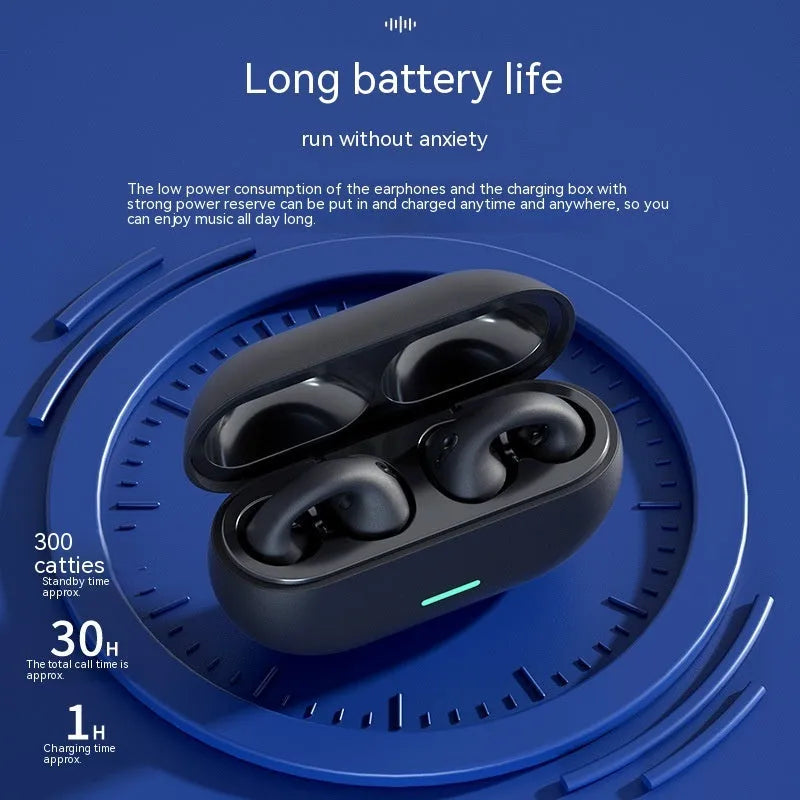 Wireless Ear Clip Bluetooth Headset TWS Not In-Ear Sports Wireless Bone Conduction 5.3 Bluetooth Headset PC ABS Black White Waterproof Breathing Light Call Function Voice Control Support Music
