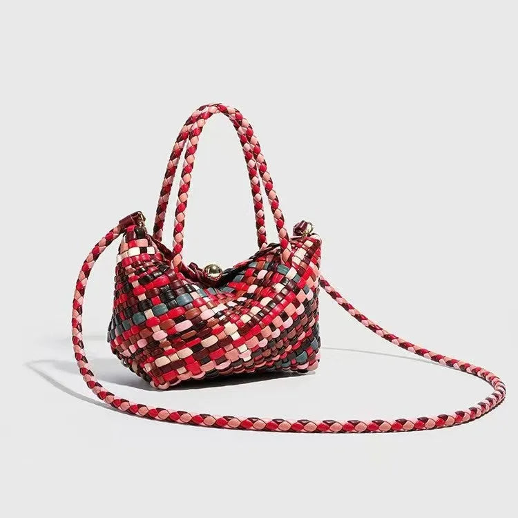 Women's handmade woven PU shoulder bag in fashion colour with woven detail and shoulder strap