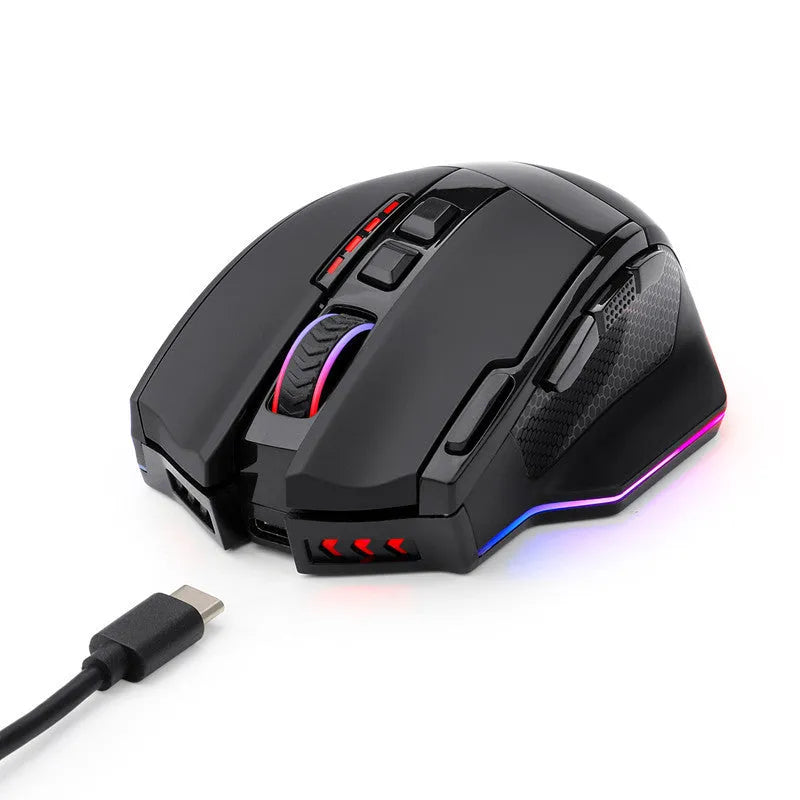 Redragon M801P black wireless gaming mouse with nine buttons and dual connectivity options