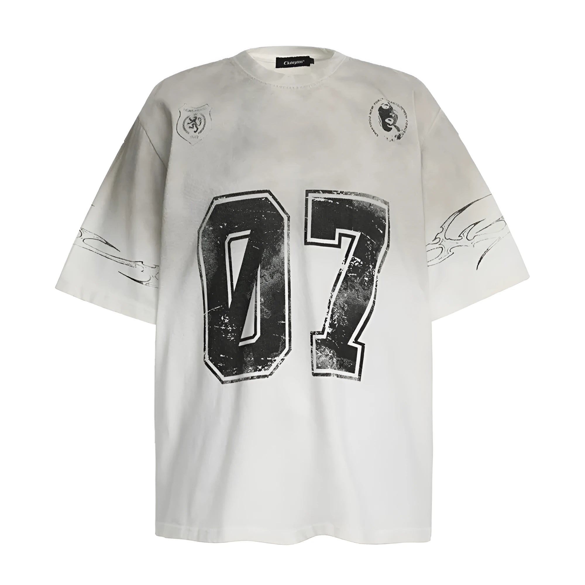 A man's short-sleeved printed t-shirt in pure cotton, shown in black and white colour options.