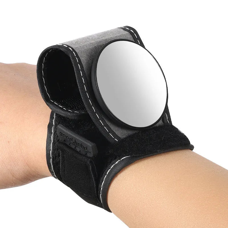 Black nylon bicycle handlebar rear-view mirror with adjustable clamp mechanism