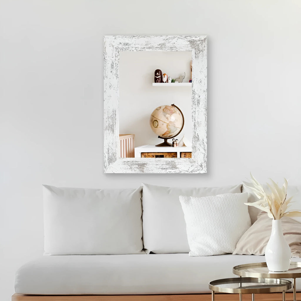 Wall-mounted dressing mirror with Chinese-style MDF frame in white finish