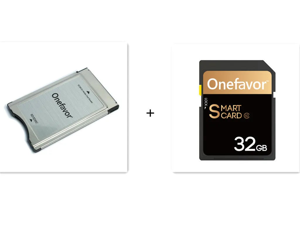 Stainless steel SD to PCMCIA adapter card with 32GB SD card for Mercedes-Benz vehicles.