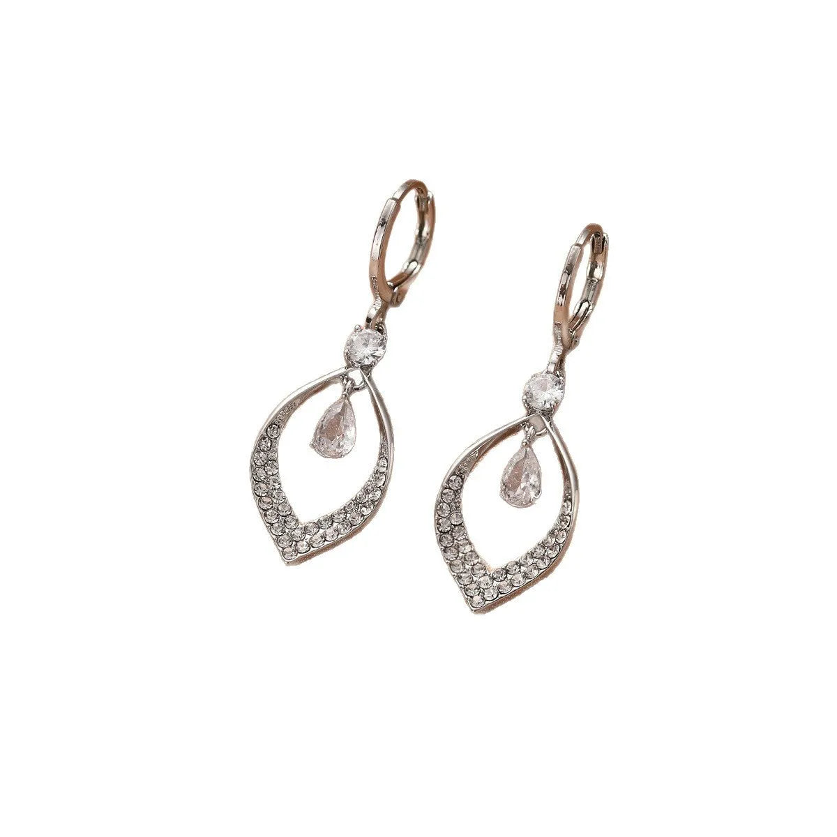 Water drop tassel earrings with zircon detailing in gold or silver electroplated finish