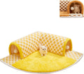 Plush plaid cat tunnel bed with central sleeping mat and non-slip bottom for indoor cats