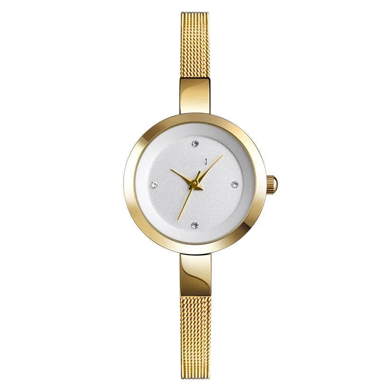 Korean women's slim watch with round dial and stainless steel buckle in rose gold colour