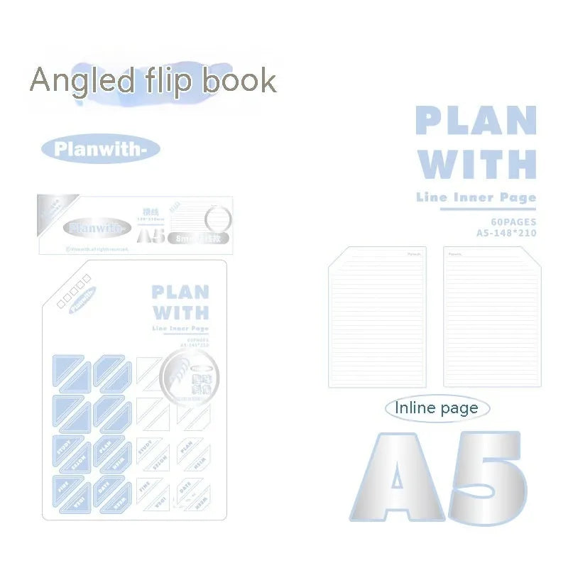 Oblique angle artsy Ins Style Salt student draft notebook showing cover options in white and plaid blue