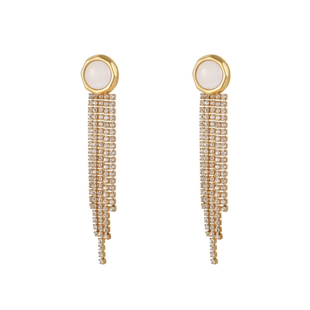 Stainless steel diamond tassel earrings with heart and star shapes in electroplated 18K purity finish