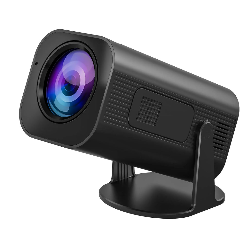 P330 portable mini projector in black or white with remote control on a table