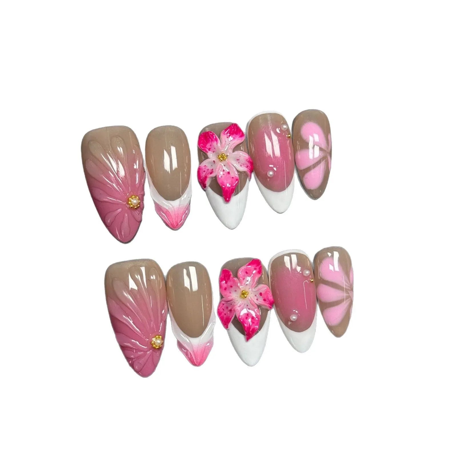 Plastic French-style lily nail art armour pieces in four sizes for dimensional gel manicures