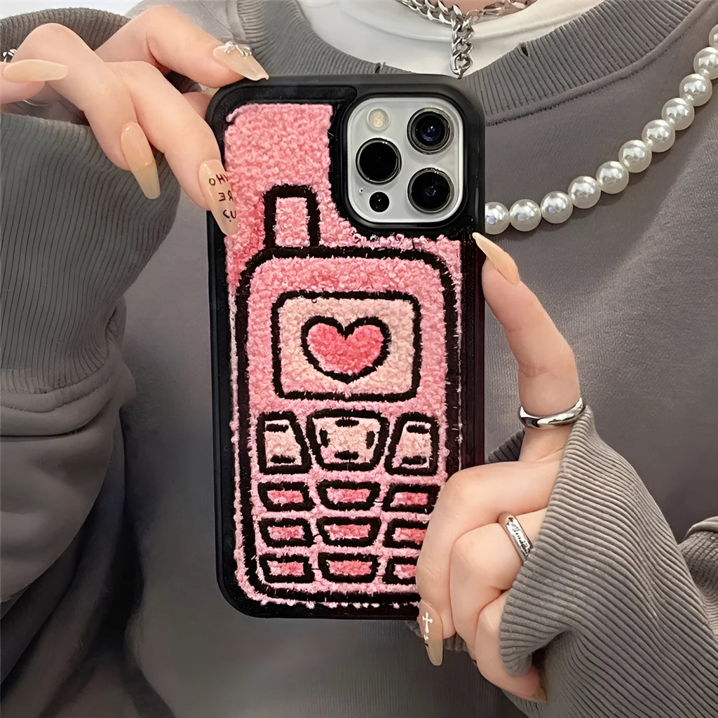 Pink TPU iPhone case with embroidered towel design for multiple models