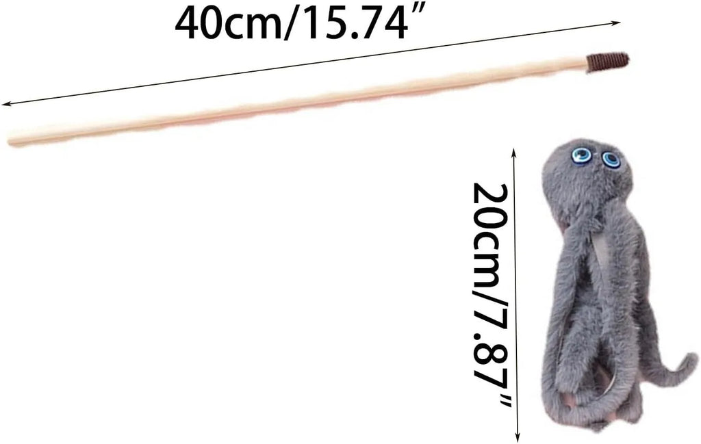 Colourful octopus cat toy on a 40cm stick with furry pom-poms and moving eyes
