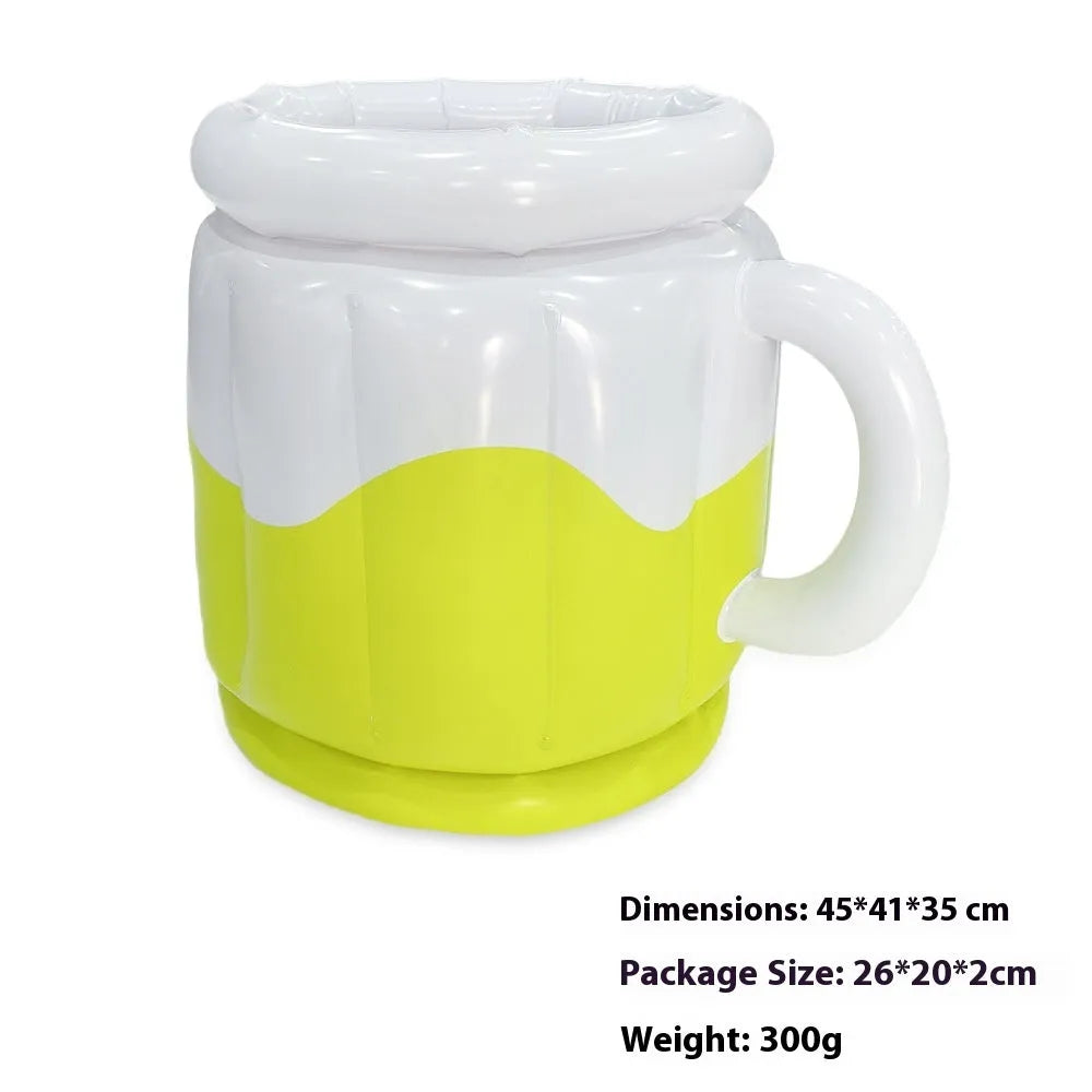 Yellow inflatable PVC ice bucket for beer and drinks at outdoor parties and camping