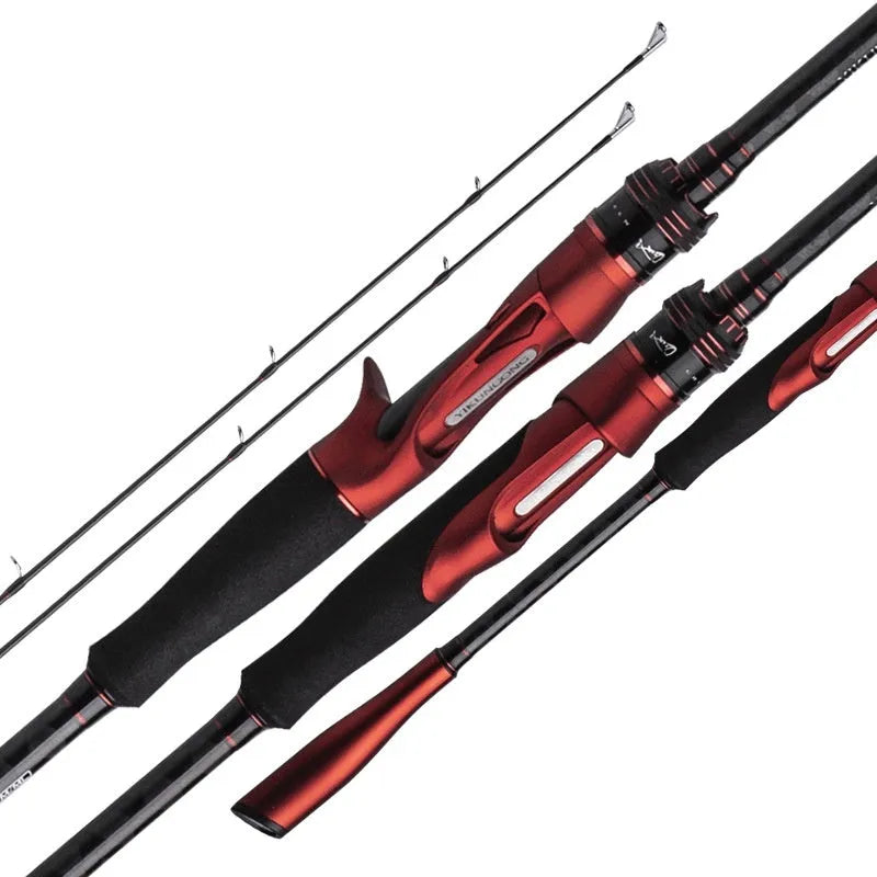 Carbon ultralight fishing rod showing straight handle and pikestaff handle options for lure spinning.